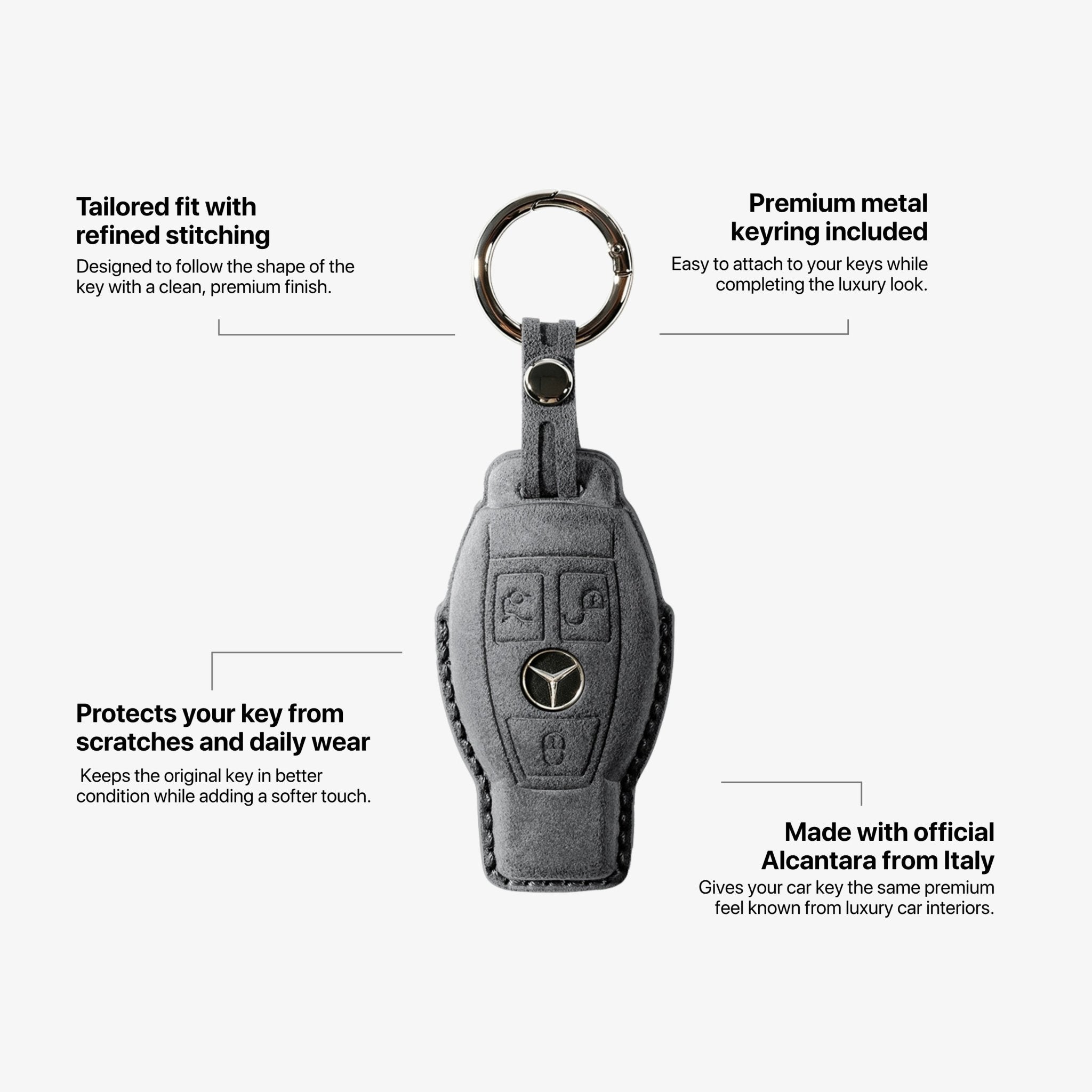 Alcantara Car Key Fob Cover for Mercedes -Benz Model B with Buckle - Space Grey - Alcanside