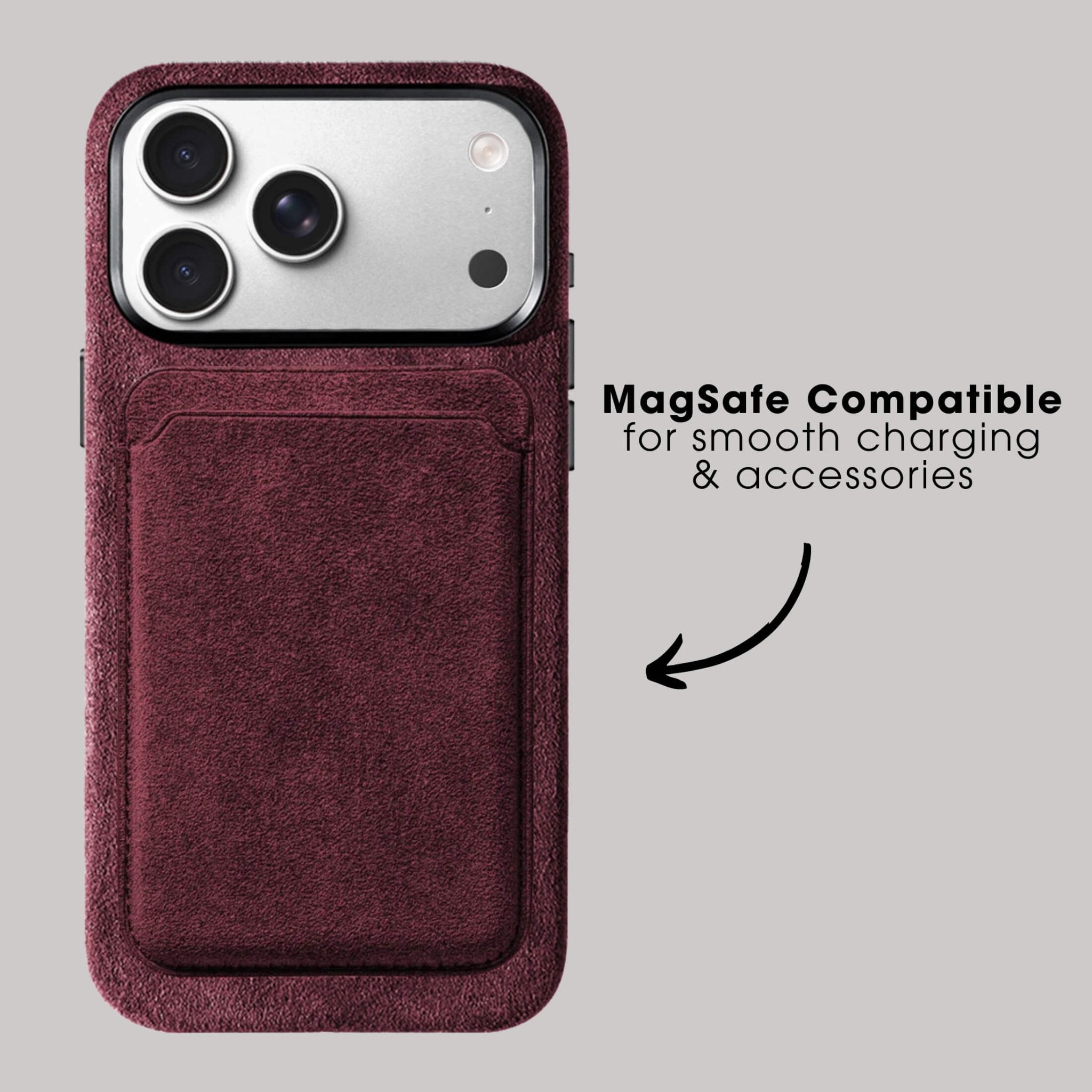 iPhone Alcantara Case + Magsafe Wallet - Wine Red - Alcanside