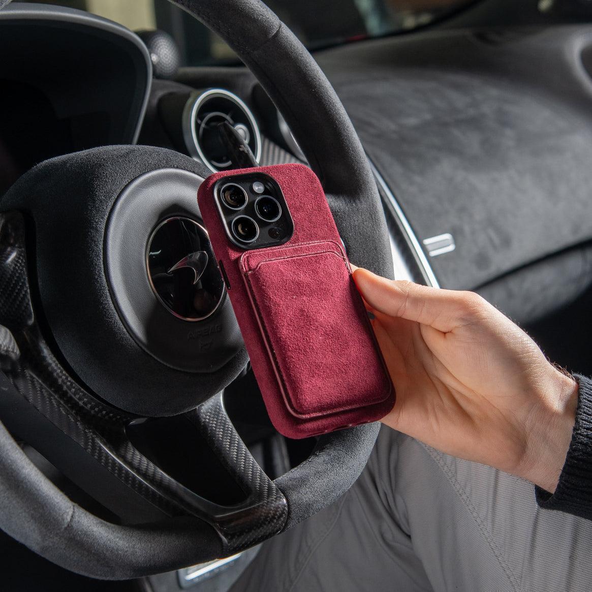 iPhone Alcantara Case + Magsafe Wallet - Wine Red - Alcanside