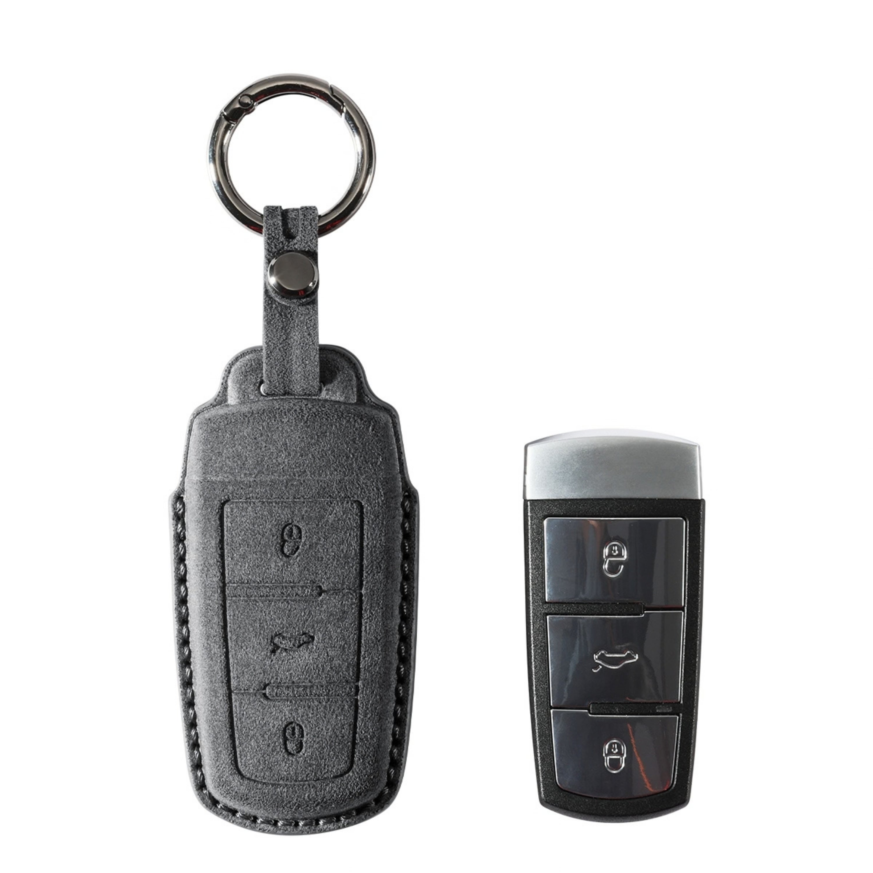 Alcantara Car Key Fob Cover for Volkswagen | Model J with Buckle - Space Grey