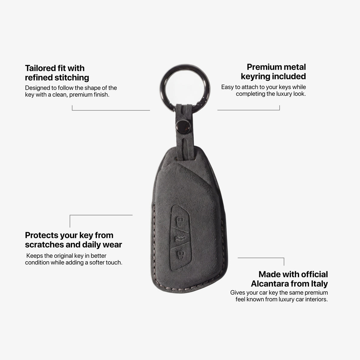 Alcantara Car Key Fob Cover for Volkswagen - Model D with Buckle - Space Grey 5