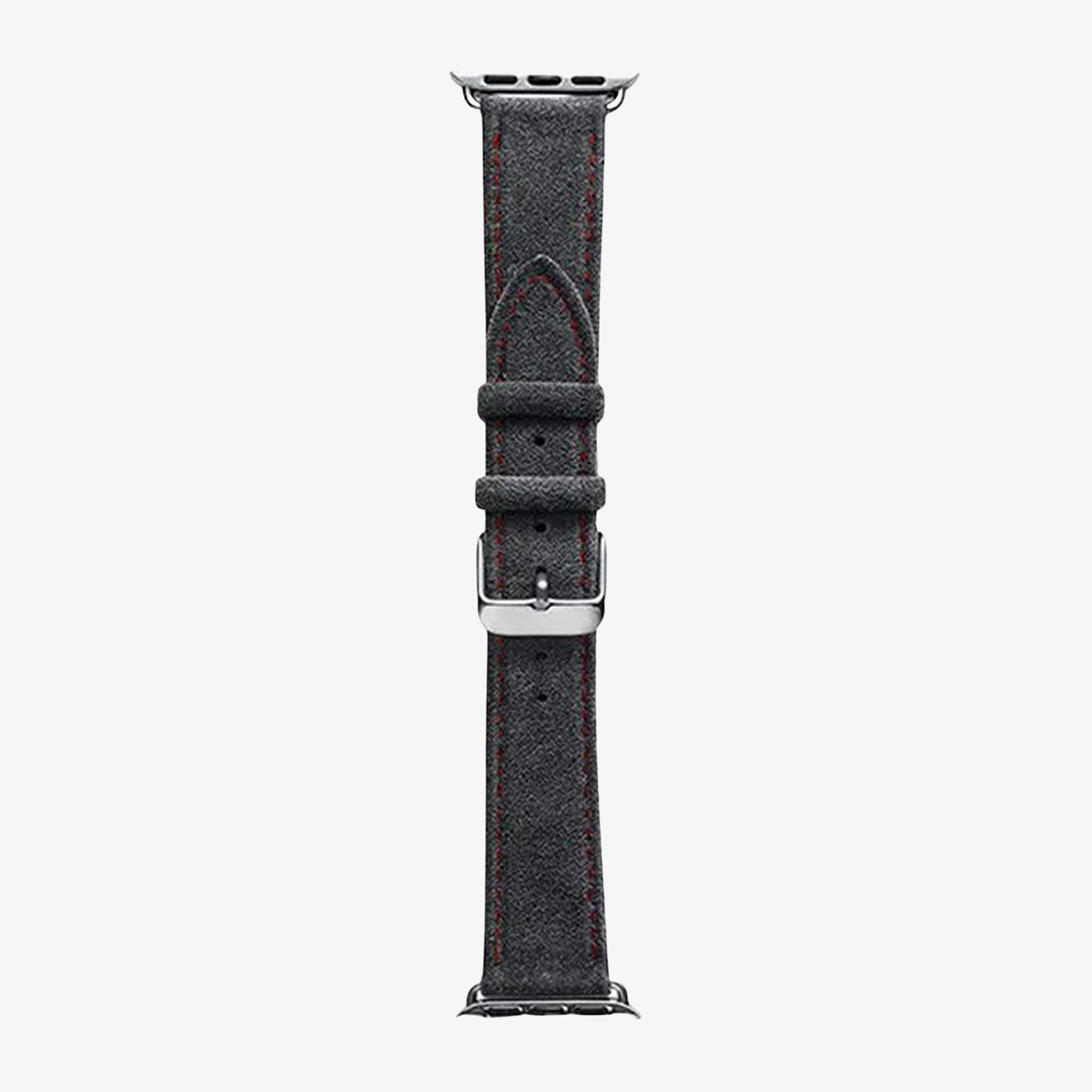 Alcantara Apple Watch Band With Buckle - Space Grey With Red Stitching - 42/44/45/46mm & Ultra (49mm) - Alcanside