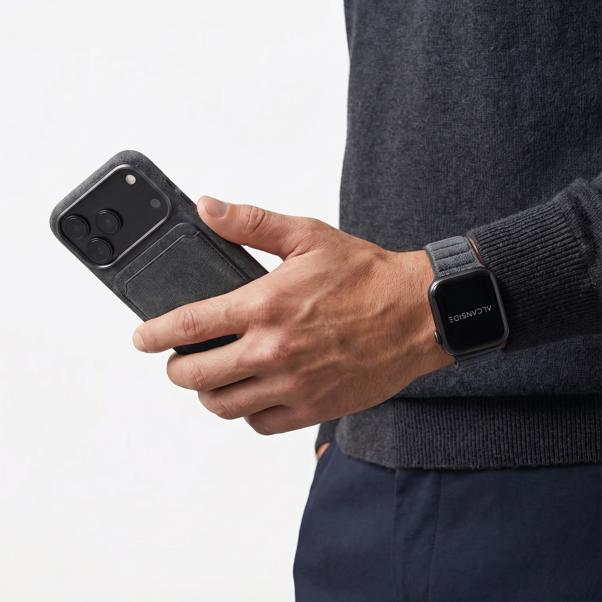 iPhone 18 Pro Max Alcantara case with MagSafe wallet and AirPods case