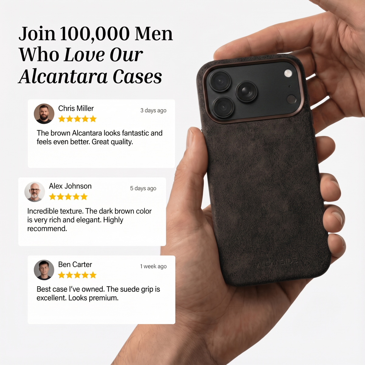 Customer reviews of the Chocolate Brown Alcantara iPhone 18 Pro Max case
