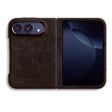 Chocolate Brown Alcantara case for iPhone Duo, unfolded, back with the camera